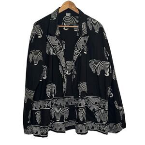Vtg 1980s 100% Cotton Black White Zebra Striped Elephant Print Open Front Jacket